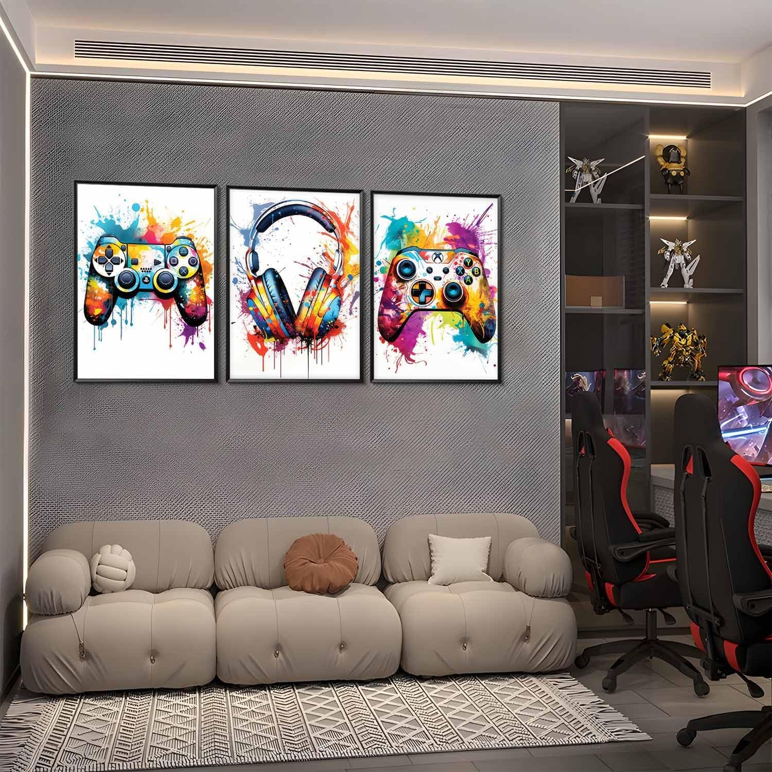 Regine Switzerland Gaming Room Decor - Set of 3 Video Game Canvas Prints | 16x24in Unframed Graffiti Art for Teen Boys