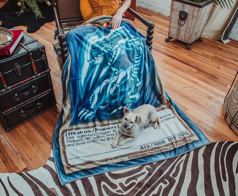 Yu-Gi-Oh! Blue-Eyes White Dragon Card Fleece Throw Blanket | Anime Plush Soft Cover for Sofa, Bed | 45 x 60 Inches