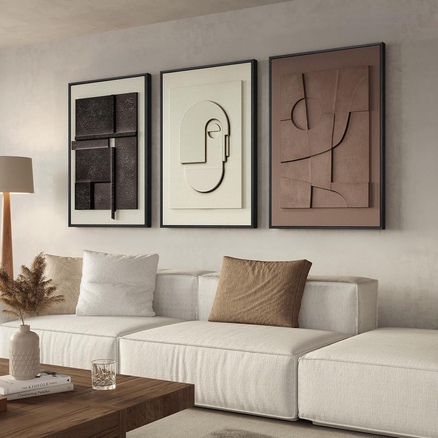 Skiennix Large 3D Textured Framed Abstract Wall Art - Modern Geometric Paintings for Home Decor | 24x36 In