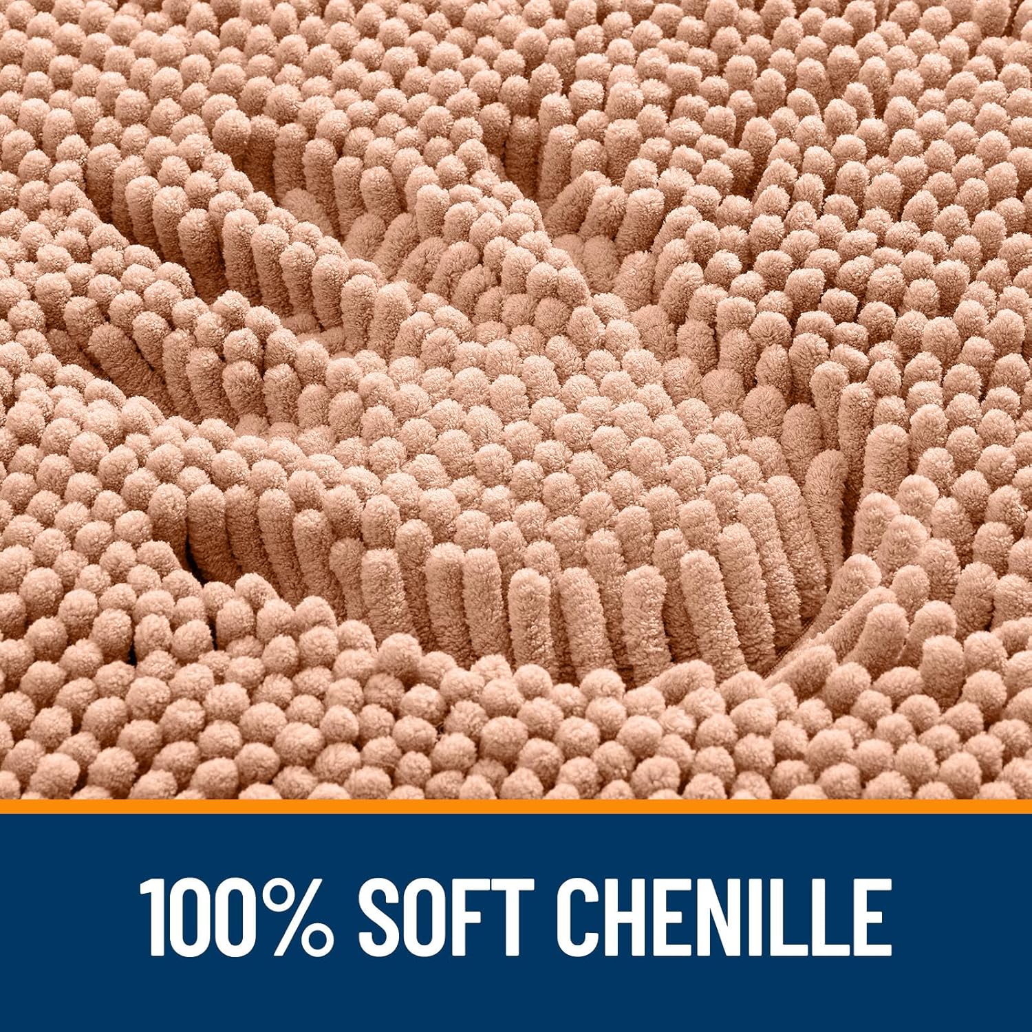 OLANLY Bathroom Runner Rugs - Extra Soft Chenille Bath Mats | Quick-Dry, Machine Washable, 47x17, Peach