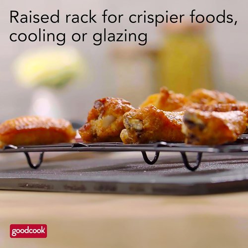 GoodCook Nonstick Carbon Steel Baking Pan & Raised Wire Rack - 15” x 10.5” | Perfect for Pizza, Bacon & More