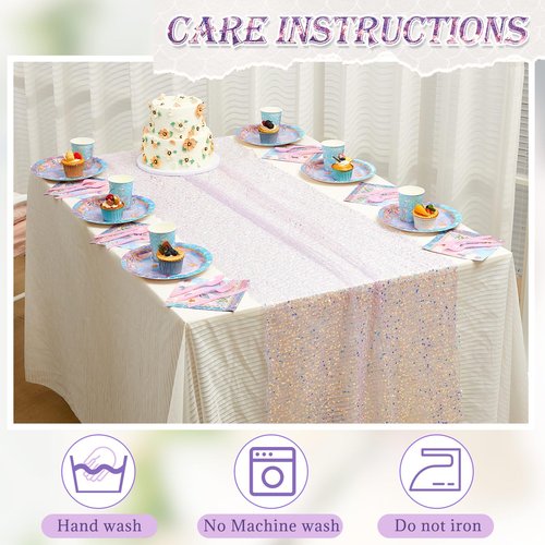 Windkream 3 Pcs Mermaid Table Runner 24 x 120 Inch Iridescent Sequin Glitter Table Runner Lavender Party Supplies Wedding Birthday Baby Shower Party Decor(Purple, Blue, Pink)