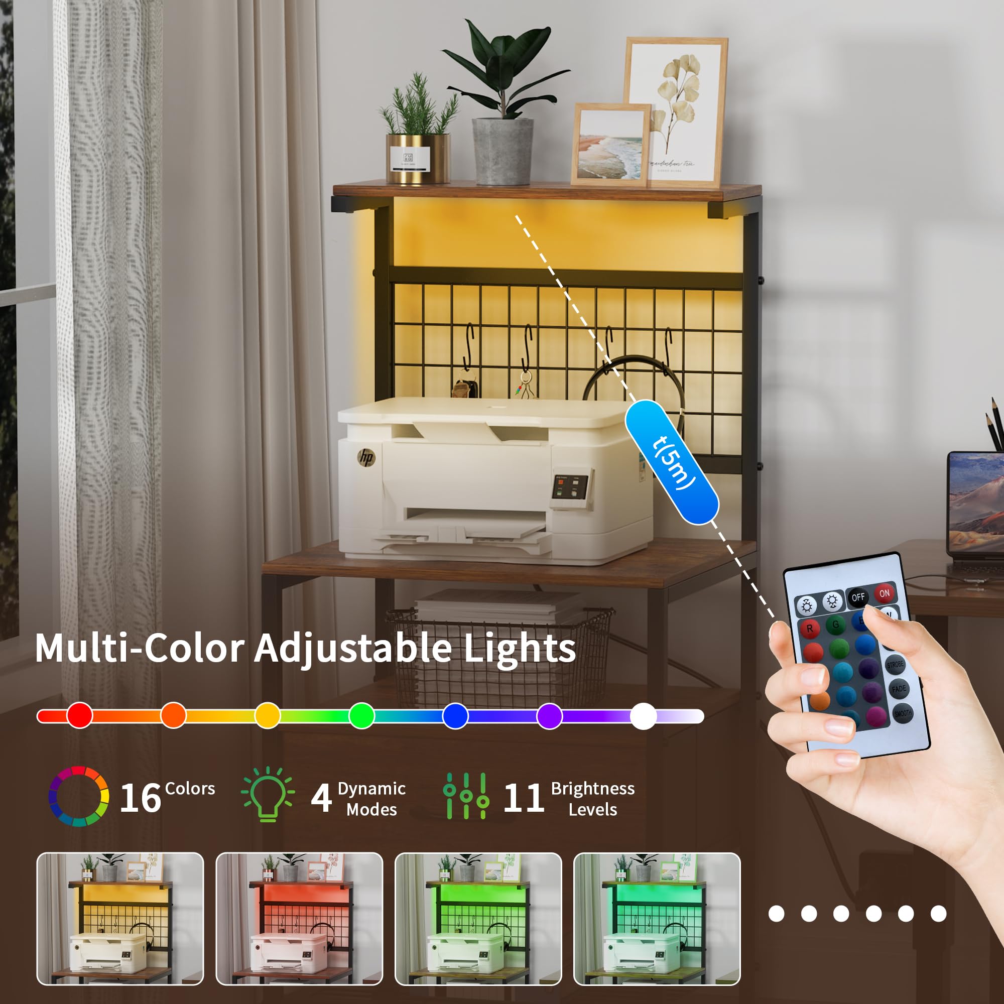 Aetheris Night Stand with Charging Station and LED Lights, End Table with Drawers and Storage Shelves, NightStand with Storage Shelf & Hooks, Night Stand for Bedroom, Rustic Brown