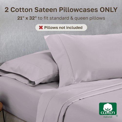 California Design Den Queen Pillowcase Set - 400 Thread Count, 100% Cotton Sateen, Soft & Breathable | Dusky Lavender Grey