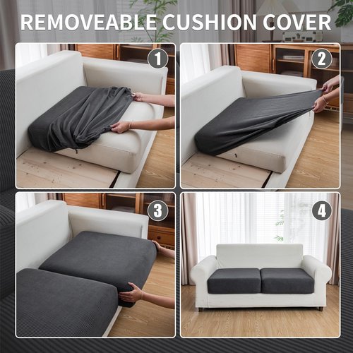 QIANMEW Couch Cushion Covers, Comfort Soft Magic Sofa Covers Washable Stretch Resistant Slipcovers for Sectional and L Shaped Seats Furniture Protectors for Pets (2 Seaters Covers, Dark Gray)