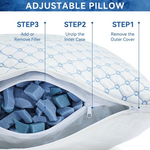 Yagamo Cooling Bed Pillows for Sleeping Set of 2, Shredded Memory Foam Pillows for Bed Queen Size 2 Pack, Adjustable Cool Pillow for Side, Back and Stomach Sleepers Neck Supportive