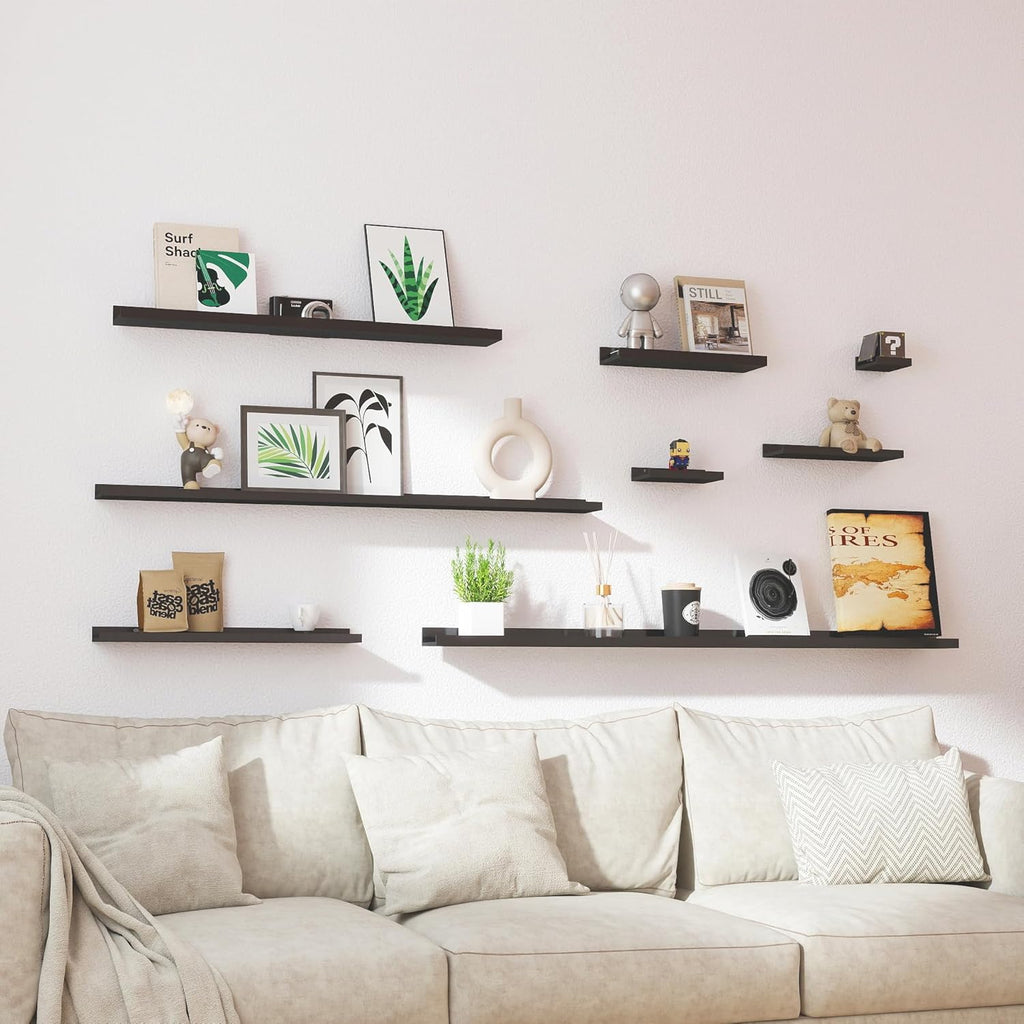 Skiennix Black Floating Shelves - Stylish Wall-Mounted Wood Storage for Home Decor | Set of 2, 14 Inches