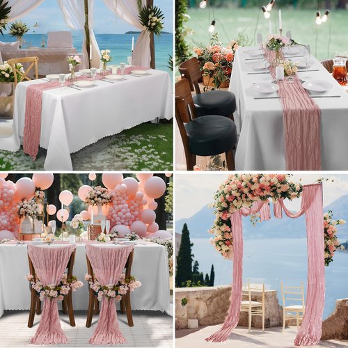 Bailarina 25 Pack Cheesecloth Table Runner 17x108 Inch Long Gauze Cheese Cloth 9ft Wrinkled Sheer Table Runner for Wedding Reception Birthday Party Table Decoration (Dusty Pink)