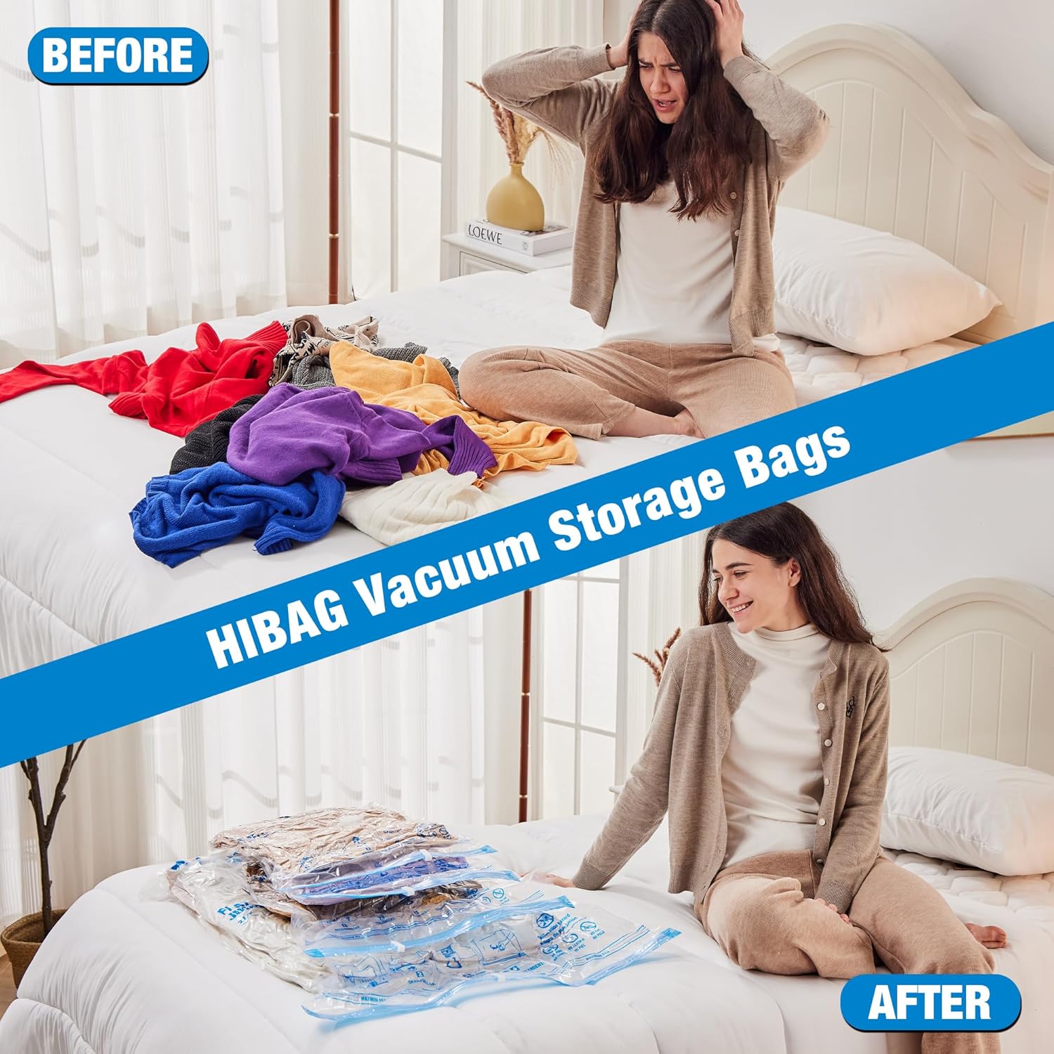 Skiennix Vacuum Storage Bags - Space Saver 20-Pack for Clothes, Bedding & Comforters | Durable & Reusable