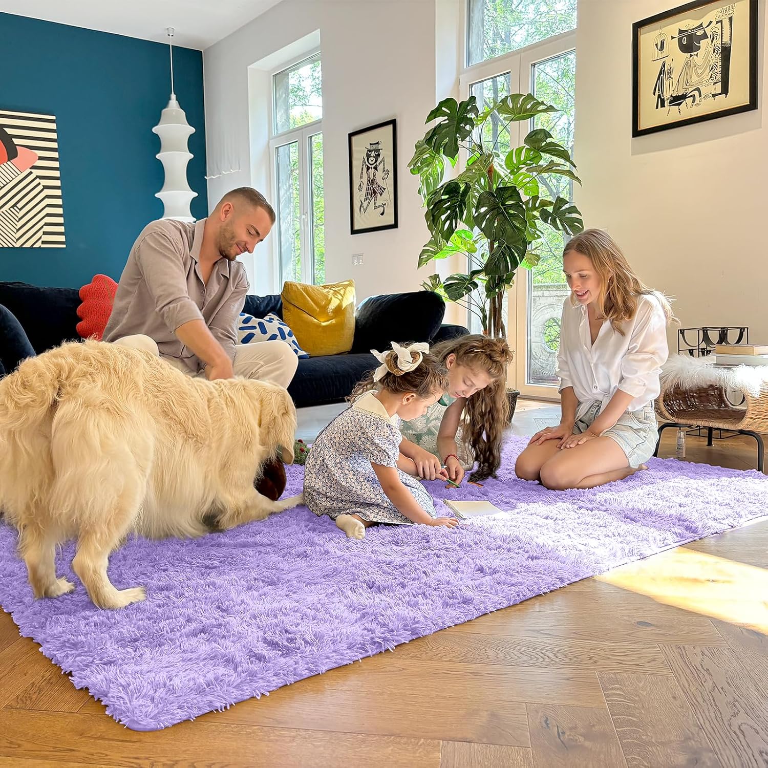 OLANLY Runner Rugs - Soft, Machine Washable Shaggy Carpet for Hallway & Bedroom | Light Purple 2x6 ft