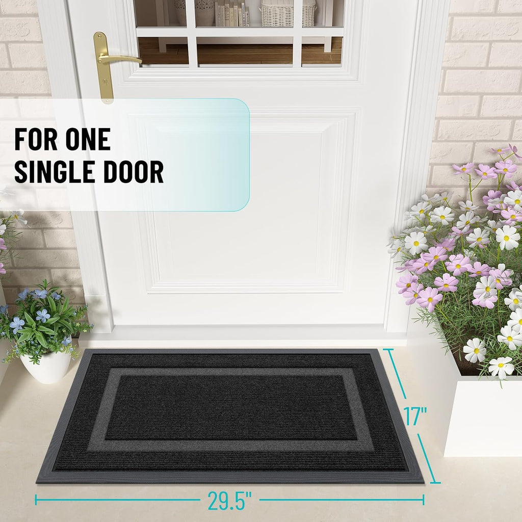 OLANLY Indoor/Outdoor Door Mat Set - Black Geometric Design | 2 Pieces (29.5x17 in & 32x20 in)