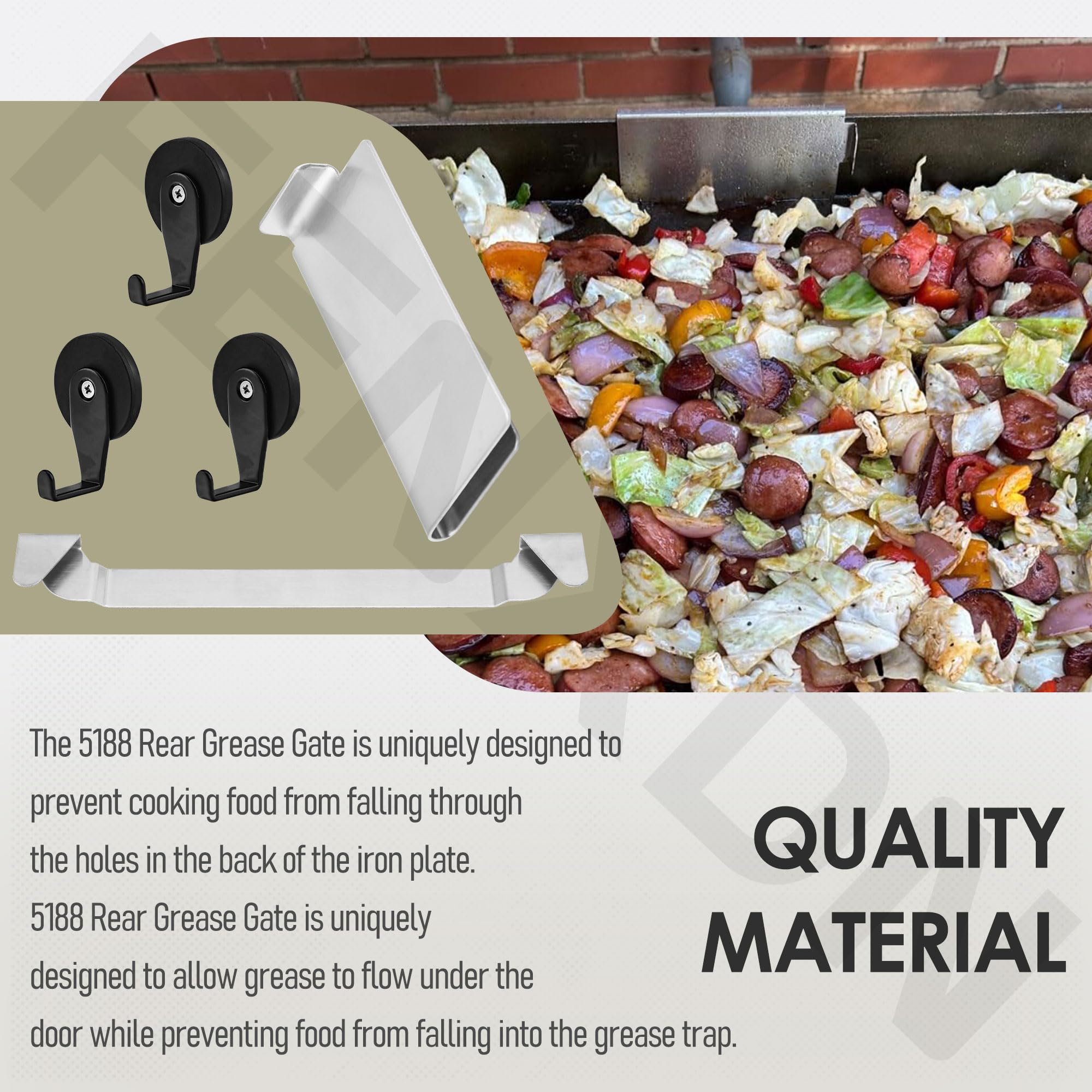 For Blackstone 5188 Rear Grease Gate, 3 Magentic Hooks and Tool Combo, Flat Top Griddle Accessories