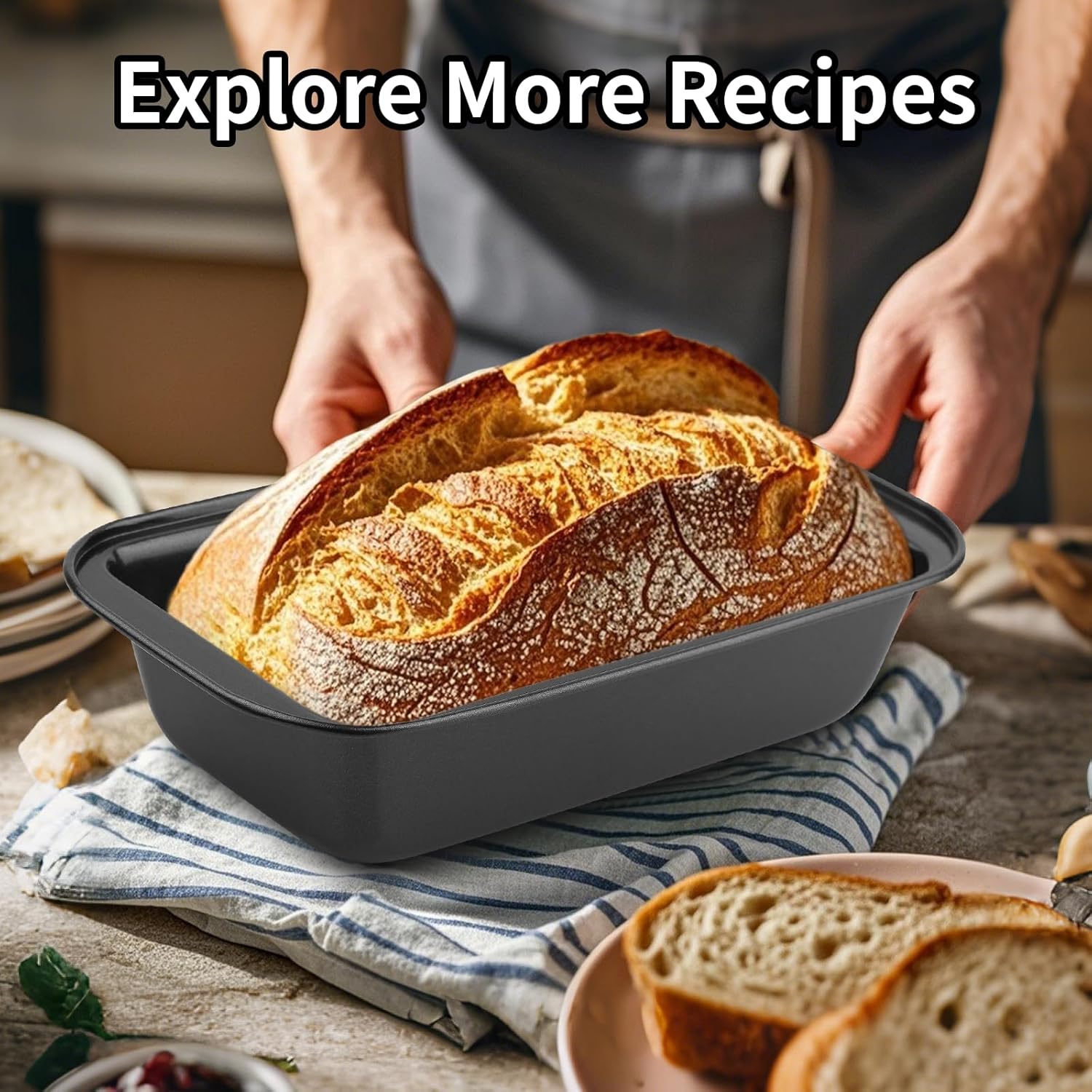 Novery Nonstick Bread Pan Set - 8” x 4” Carbon Steel Loaf Pans for Baking Bread, Meatloaf & Cakes