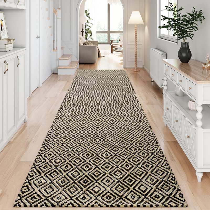 QiCaiJia Hallway Runner Rug 2x8, Washable Kitchen Runners Non Slip, Ultra Thin Entryway Floor Mat Fit Under Door, Soft Low Pile Cotton Boho Carpet for Laundry Bedroom