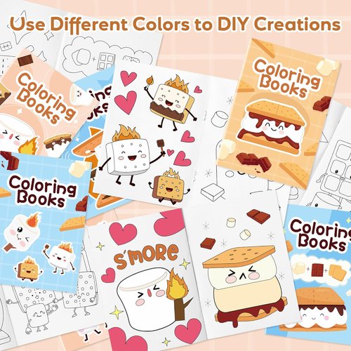 Marshmallow Mini Coloring Books - 24Pcs Campfire-Themed Art Kits for Kids' Birthday Party Favors