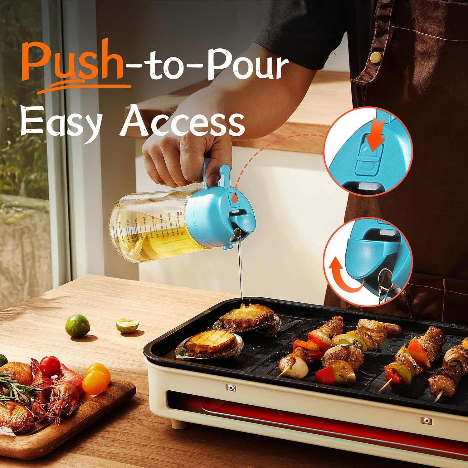 TrendPlain 16oz Glass Olive Oil Sprayer - 2-in-1 Dispenser Bottle for Cooking & BBQ - Sky Blue