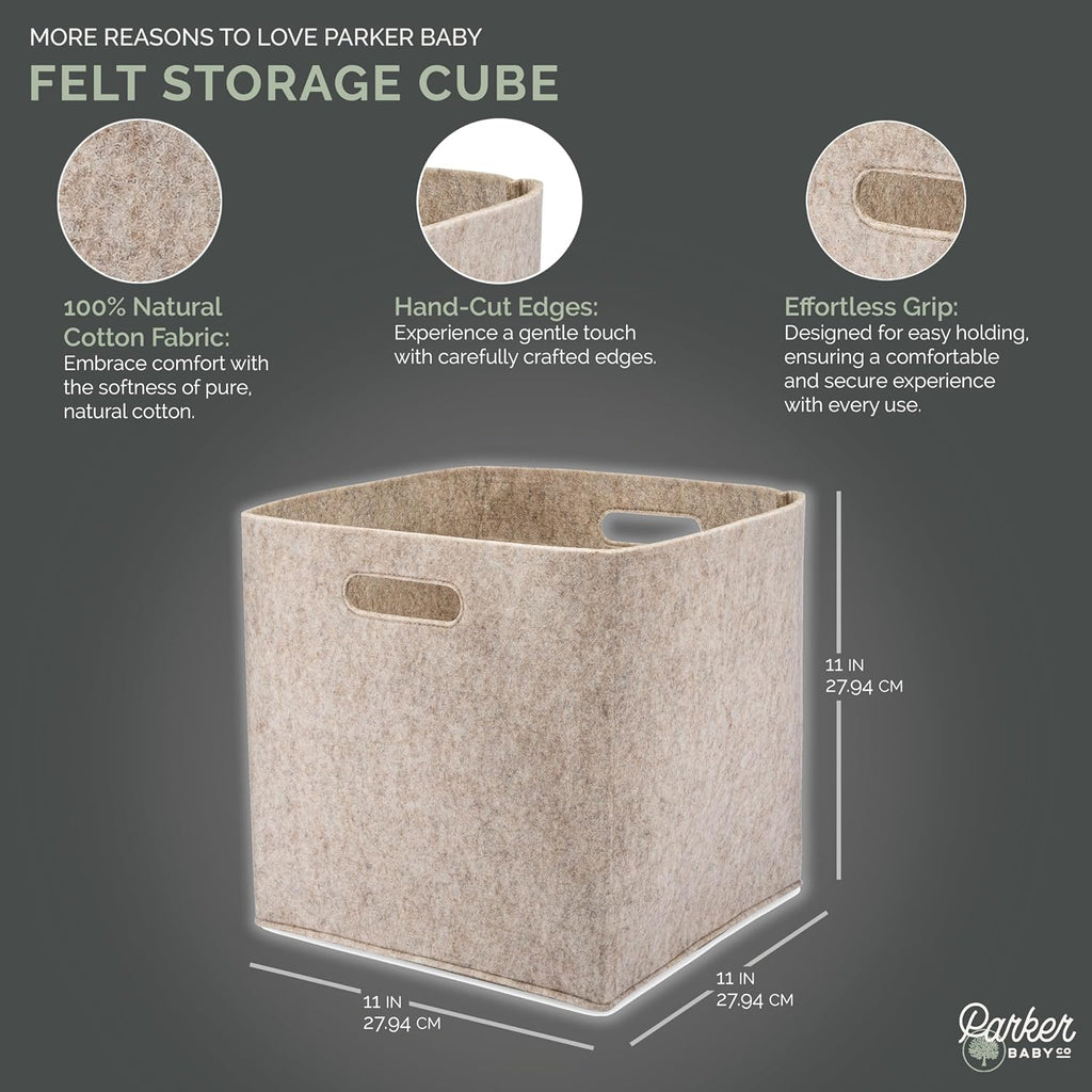 Parker Baby Felt Foldable Storage Cube - 11-Inch Nursery Organizer Bin for Toys & Closets - Oatmeal