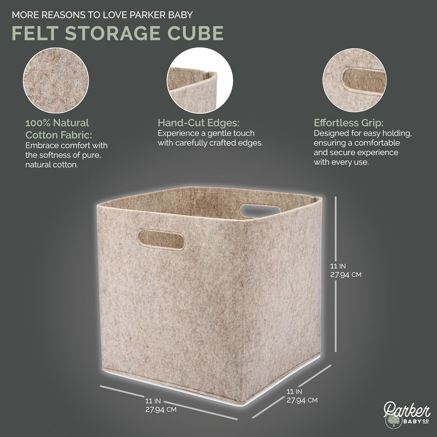 Parker Baby Felt Foldable Storage Cube - 11-Inch Nursery Organizer Bin for Toys & Closets - Oatmeal