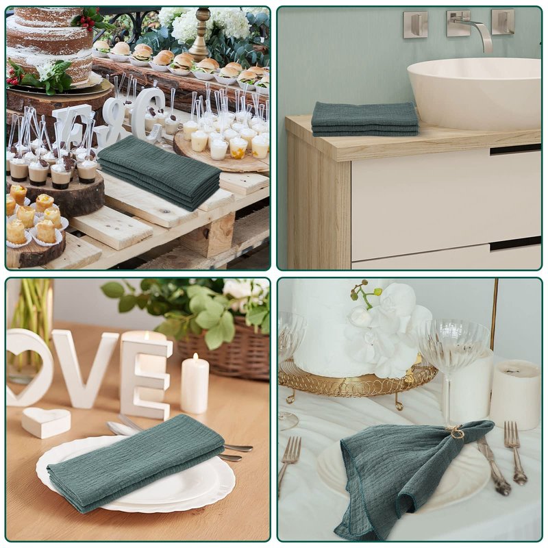 Buryeah 50 Pcs Sage Green Cloth Linen Napkins Cotton Linen Dinner Napkins Solid Color Reusable Table Dinner Napkins for Hotel, Lunch, Restaurant, Weddings Engagement Party Guests Family, 16.5 x 16.5''