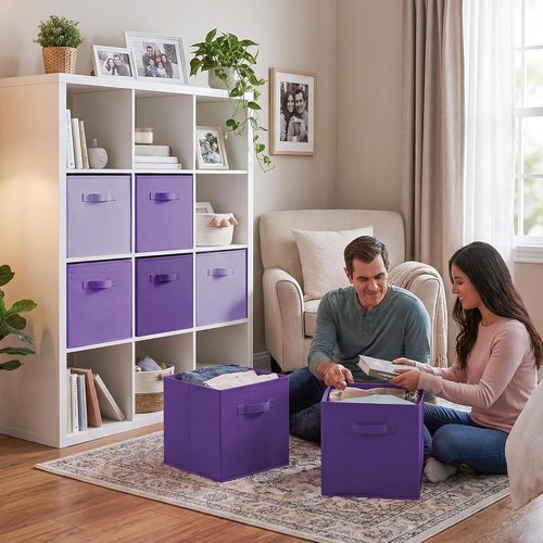 Granny Says Cube Storage Bins - 13 Inch Fabric Organizers in Purple Gradient | 6-Pack for Shelves & Closets