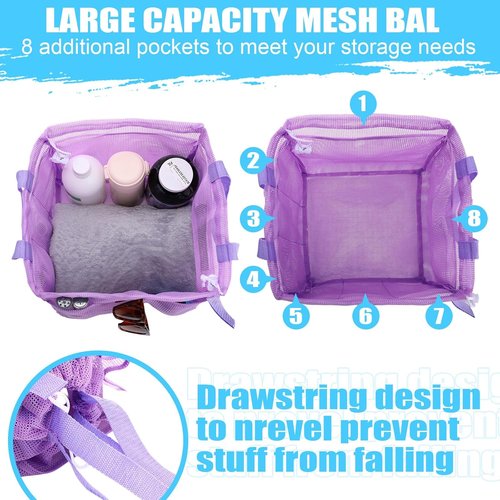 Kinlop Mesh Shower Caddy - 8 Pocket Portable Tote for Dorms, Gym, Travel | Macarons Color