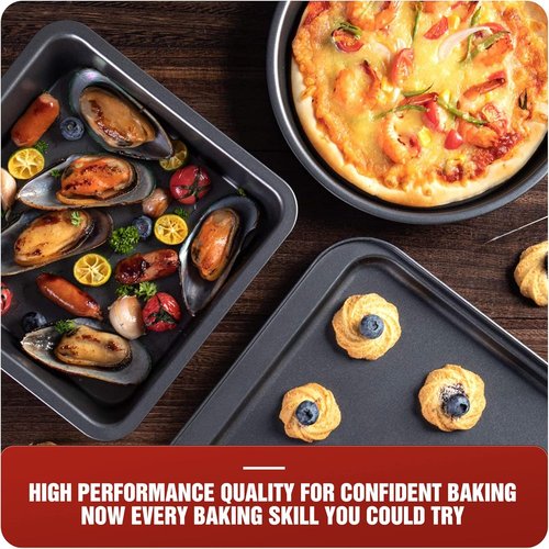 KITESSENSU Nonstick Baking Pans Set - 7-Piece Bakeware Collection with Cake, Loaf, Muffin, and Cookie Pans | Pink