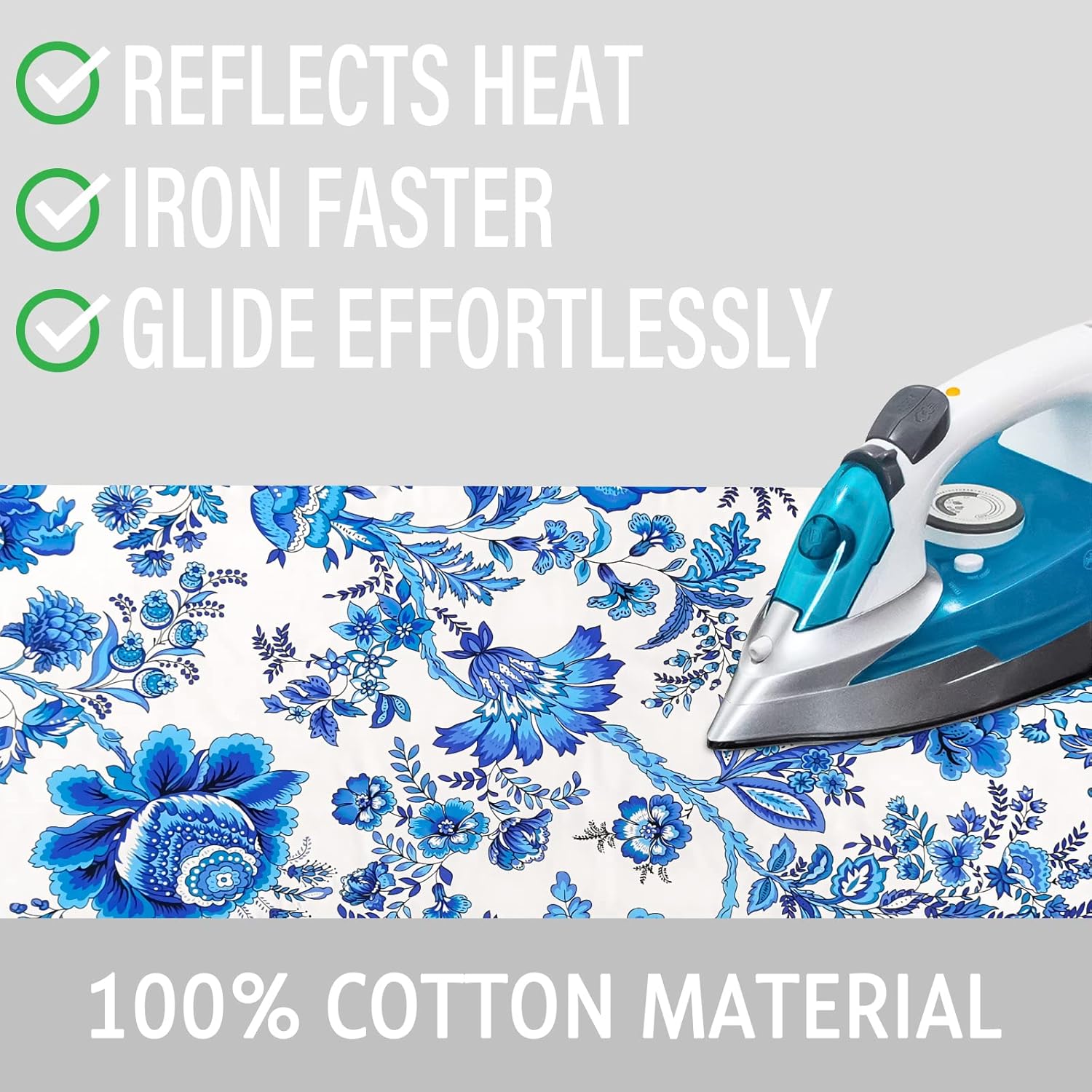 Skiennix Ironing Board Cover - Scorch & Stain Resistant Cotton Pad | 15x54 Inch with Elastic Edge
