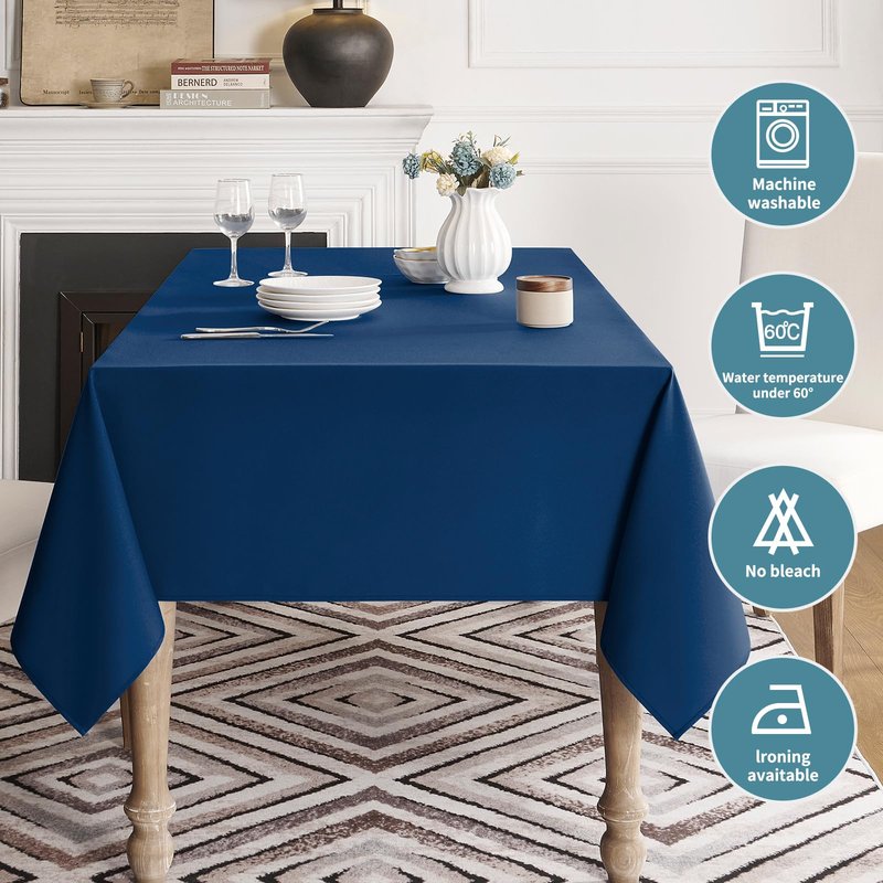 Veblandy Table Cloth Rectangle Waterproof Spill-Proof Wrinkle-Free Tablecloth Washable, Kitchen Dining Tabletop Decoration, Fabric Table Cover for Indoor and Outdoor Use, 60 x 102 Inch, Navy Blue