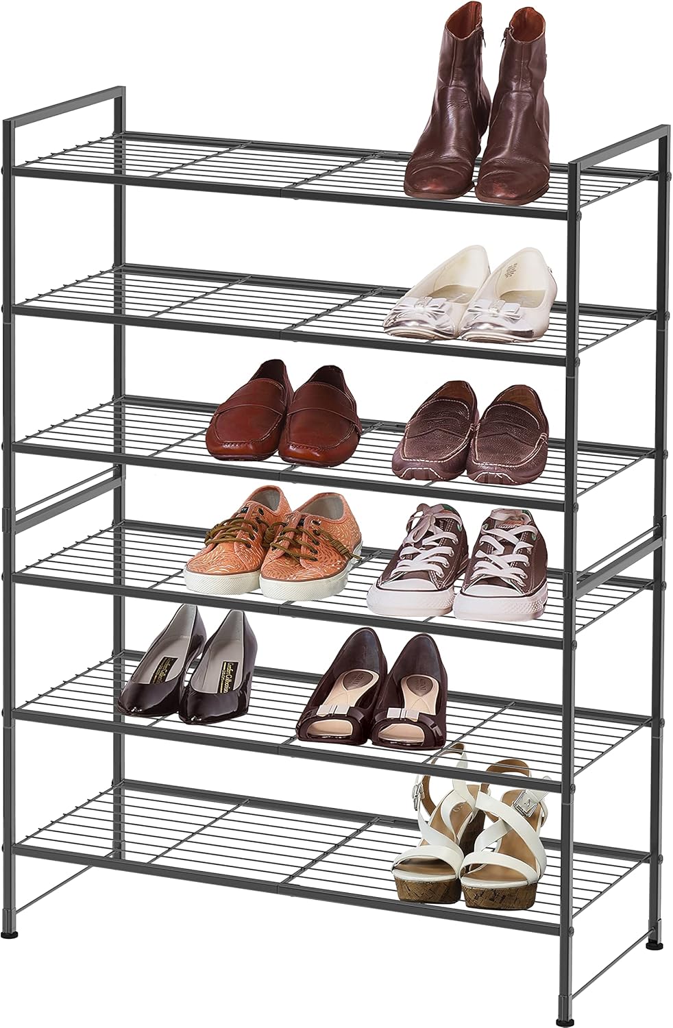 Simple Houseware 3-Tier Stackable Shoe Rack - Space-Saving Storage Shelf in Black