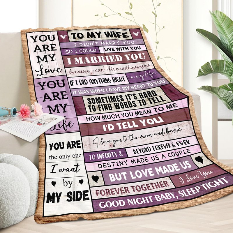 Fpoutiv Wife Valentines Day Birthday Gifts Ideas - Wedding Anniversary Romantic Presents for Women Her - Mothers Day for Wife Her - Wifey Presents from Husband - to My Love Blanket 50"x60"