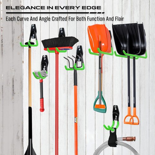 Heavy Duty Garage Tool Storage Wall Hook Set by [Brand Name] - 15PCS Organizer for Garden Tools, Ladders, and Bikes | Green Steel Bracket
