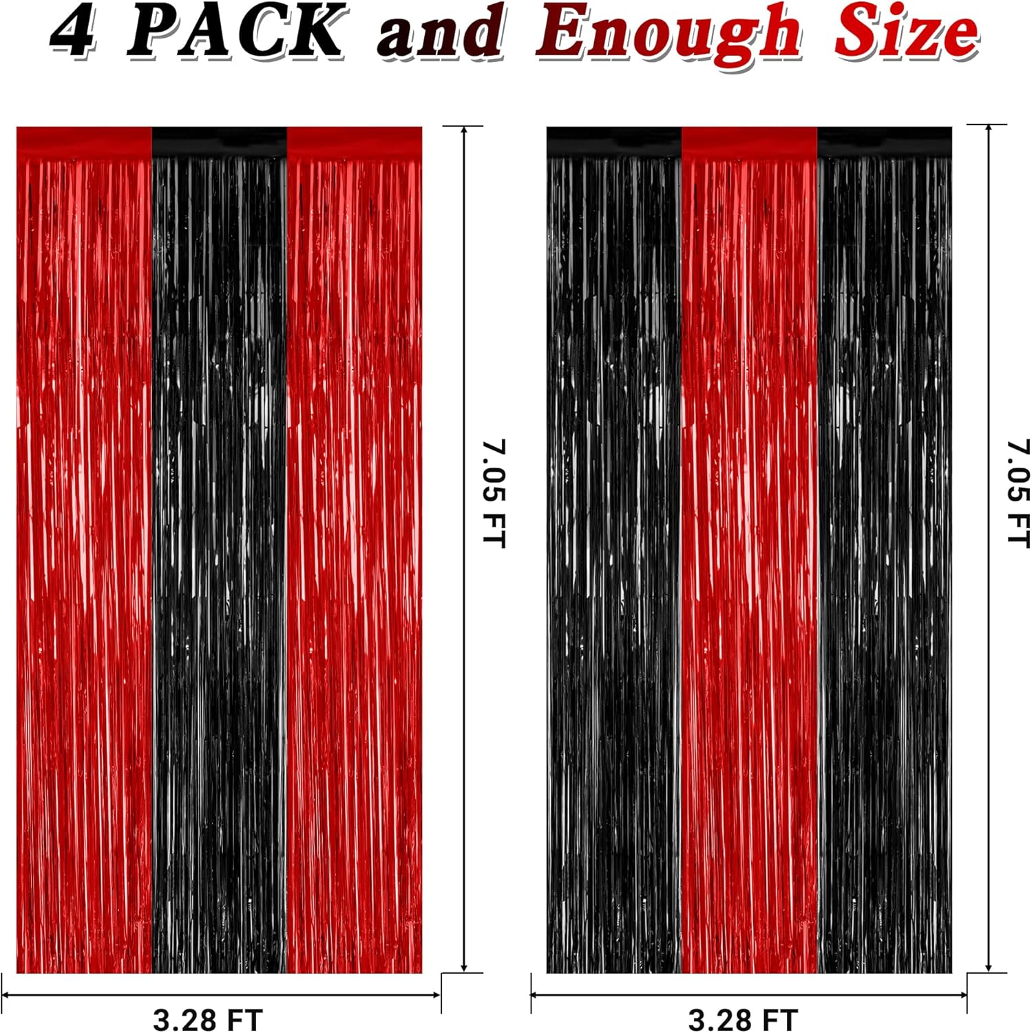 Regine Switzerland 4 Pack Halloween Wall Backdrop - 3.28 FT x 7.05 FT Red & Black Metallic Tinsel Curtains | Casino Theme Party Decor