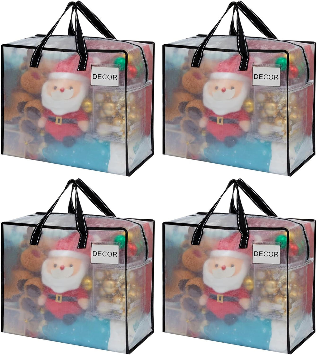 VENO Heavy Duty Moving Bags - 4 Pack Storage Totes with Top Zipper for Camping & Bedding (13 Gallon Clear)