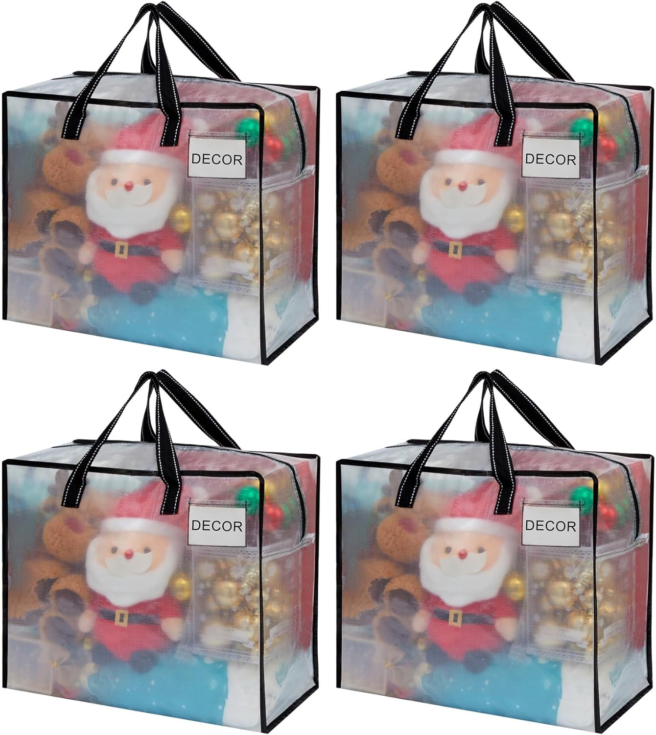 VENO Heavy Duty Moving Bags - 4 Pack Storage Totes with Top Zipper for Camping & Bedding (13 Gallon Clear)