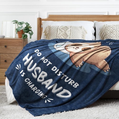 Leebbsin Funny Gifts for Husband, Husband Birthday Gift, Husbands is Charging Sloth Blanket, Anniversary Wedding Gifts for Husbands from Wife, Gift for Him Christmas 60" x 50"