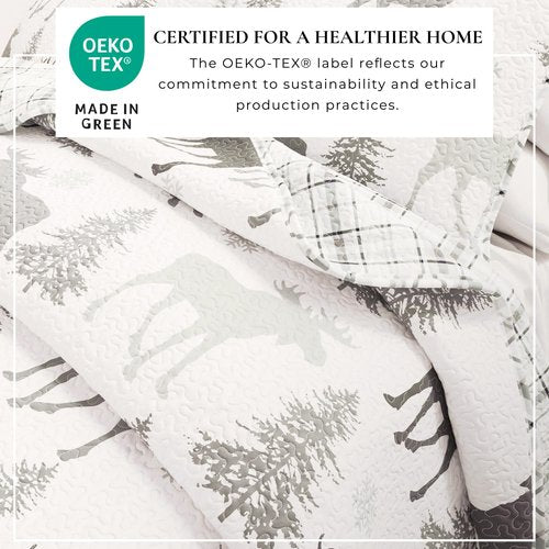 Great Bay Home Lodge Bedspread Full/Queen Size Quilt with 2 Shams. Cabin 3-Piece Reversible All Season Quilt Set. Rustic Quilt Coverlet Bed Set. Wilderness Collection (Moose - Grey)