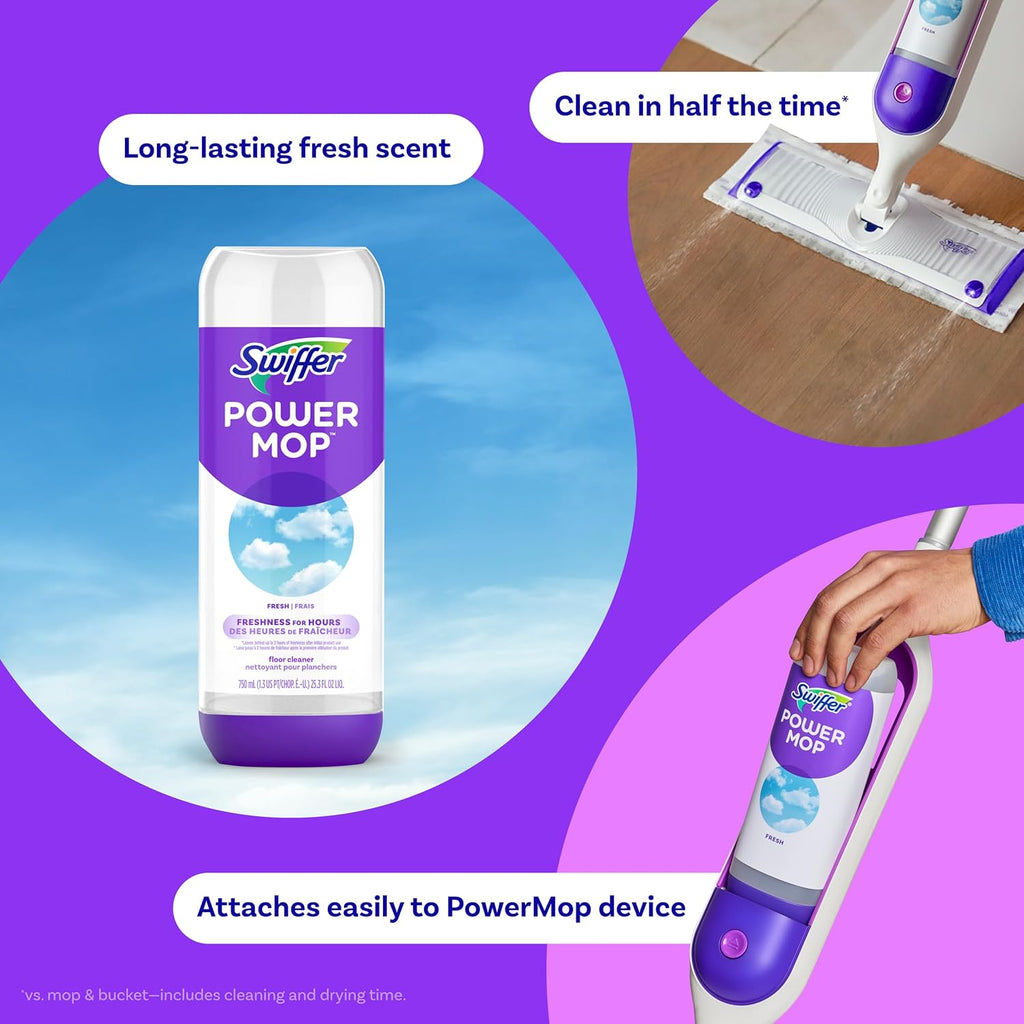 Swiffer PowerMop Floor Cleaning Solution - Fresh Scent Refills | 25.3 fl oz, 2 Pack