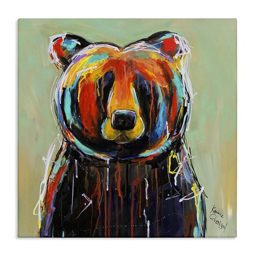 Stupell Industries Abstract Colorful Painted Black Bear Canvas Wall Art, 30x30, Multicolor