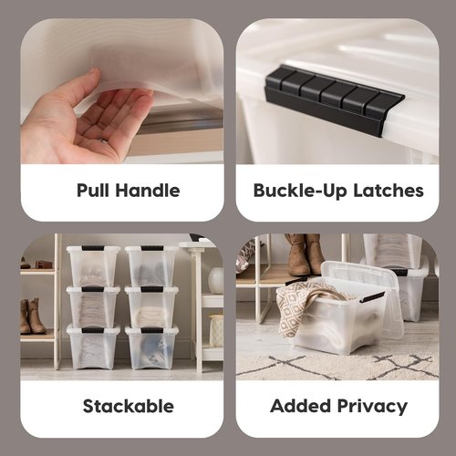 IRIS USA 19 Qt Stackable Plastic Storage Bins - BPA-Free, Durable Nestable Containers, 6 Pack - Pearl Color