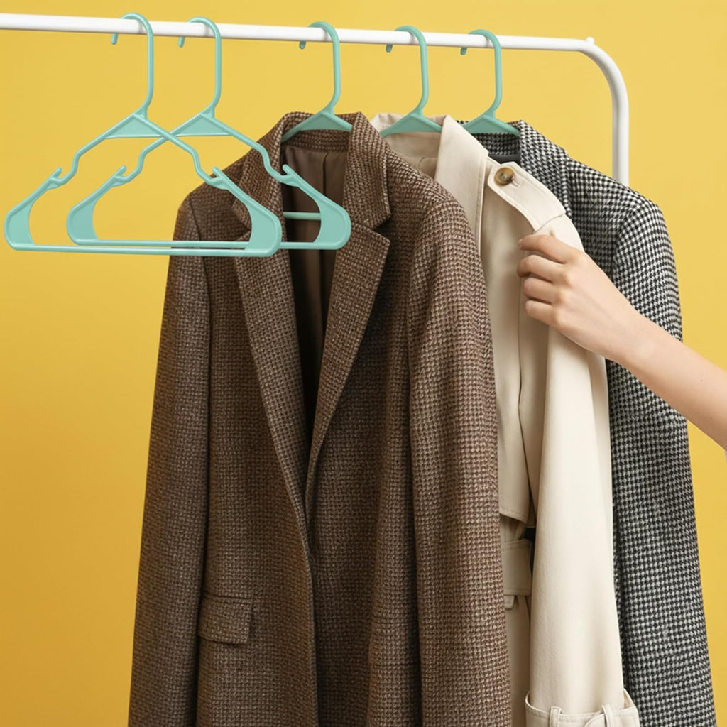 Utopia Home Plastic Hangers - Space-Saving Clothes Hangers with Built-In Strap Hooks | 50 Pack in Aqua