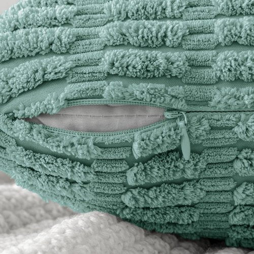 MIULEE Corduroy Throw Pillow Covers - Soft Boho Striped Design | 16x16 Inch Teal Green for Modern Home Decor