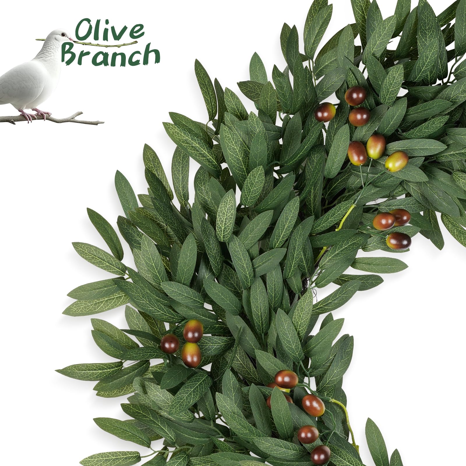 26 Inch Olive Wreaths for Front Door, Artificial Large Spring Summer All Seasons Year Round Green Lush Olive Branch Wreath for Home Farmhouse Porch Window Outdoor Indoor