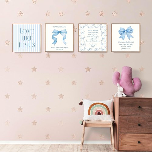 LARTSFRO Coquette Blue Bow Wall Art Decor - Inspirational Christian Posters for Bedroom | 8x8 Inch Set of 4 Unframed