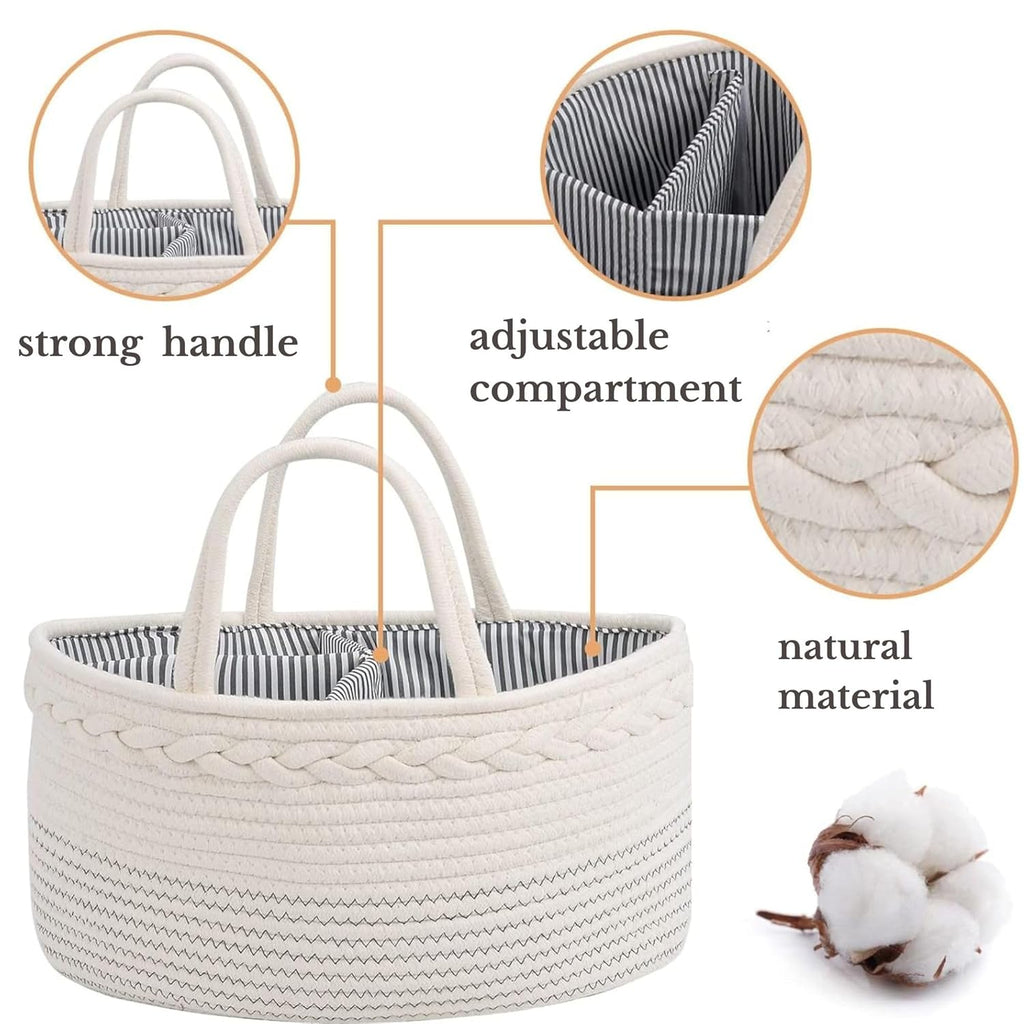 Skiennix Luxury Diaper Caddy Organizer - Large Cotton Rope Baby Basket for Nursery Storage | Off White