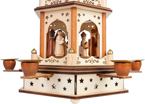 BRUBAKER Christmas Pyramid - 3-Tier Rotating Wooden Candle Holder - 18-Inch Hand-Painted Decoration - Brown