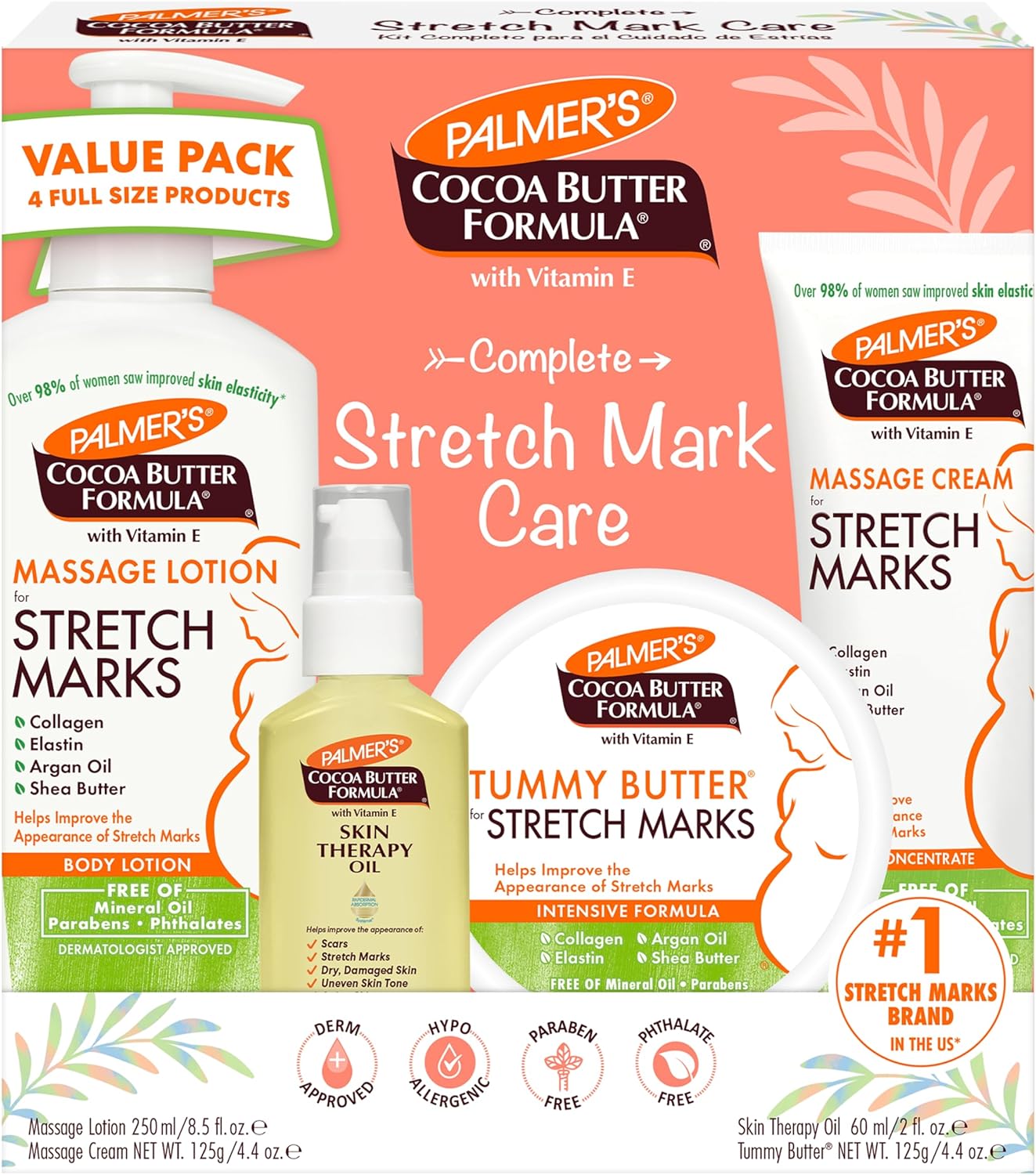 Palmer's Cocoa Butter Formula Pregnancy Skin Care Kit - Dermatologist Approved, 4-Piece Set for Stretch Marks and Scars