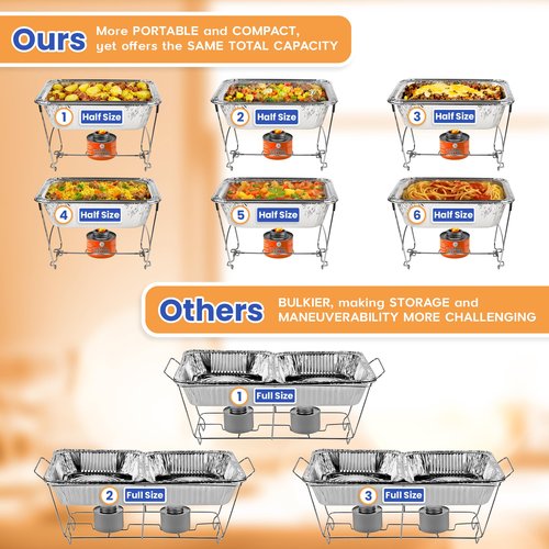 Disposable Chafing Dish Buffet Set, Foldable Rack for Storage Convenience, 6 Half Size Pans (9x13) Food Warmers for Parties & BBQ's, Catering Buffet Servers and Warmers Set for Indoor/Outdoor Events
