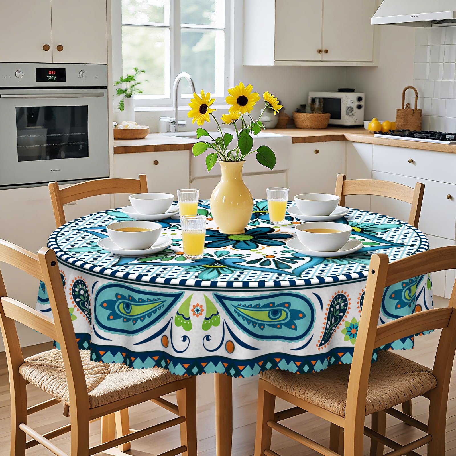 Eikione Round Tablecloth 70 inch Round Boho Tablecloths Polyester Table Cloth for Party Restaurant Banquet Dining Buffet Table Picnic Decorations