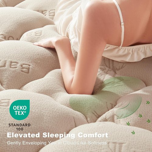 BEDLORE Full Size Mattress Topper - Bamboo Viscose Pillow Top for Back Pain Relief | Breathable & Stretchable Pockets (Beige)