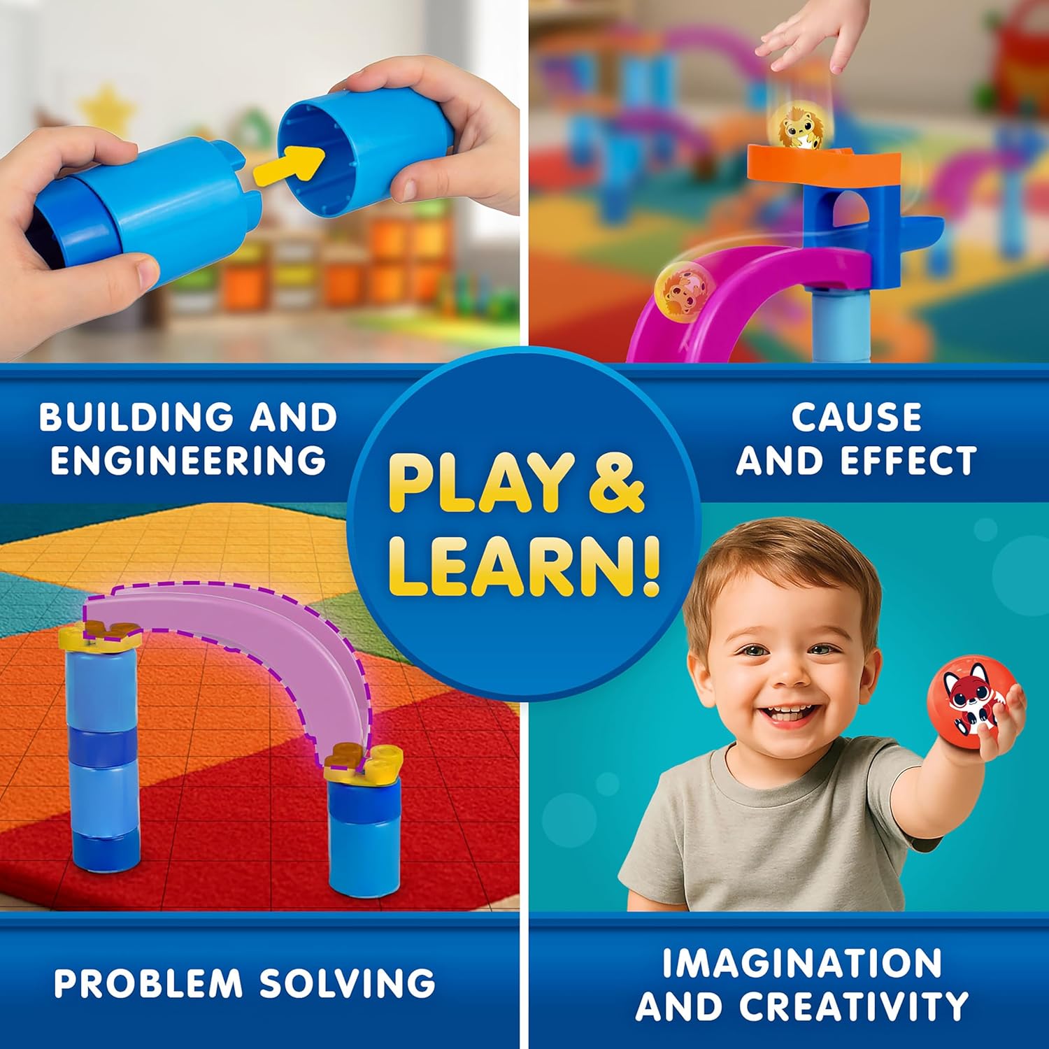 National Geographic Kids Junior Jumbo Marble Run - 35-Piece Buildable Ball Drop Toy for Toddlers & Preschoolers Ages 2+